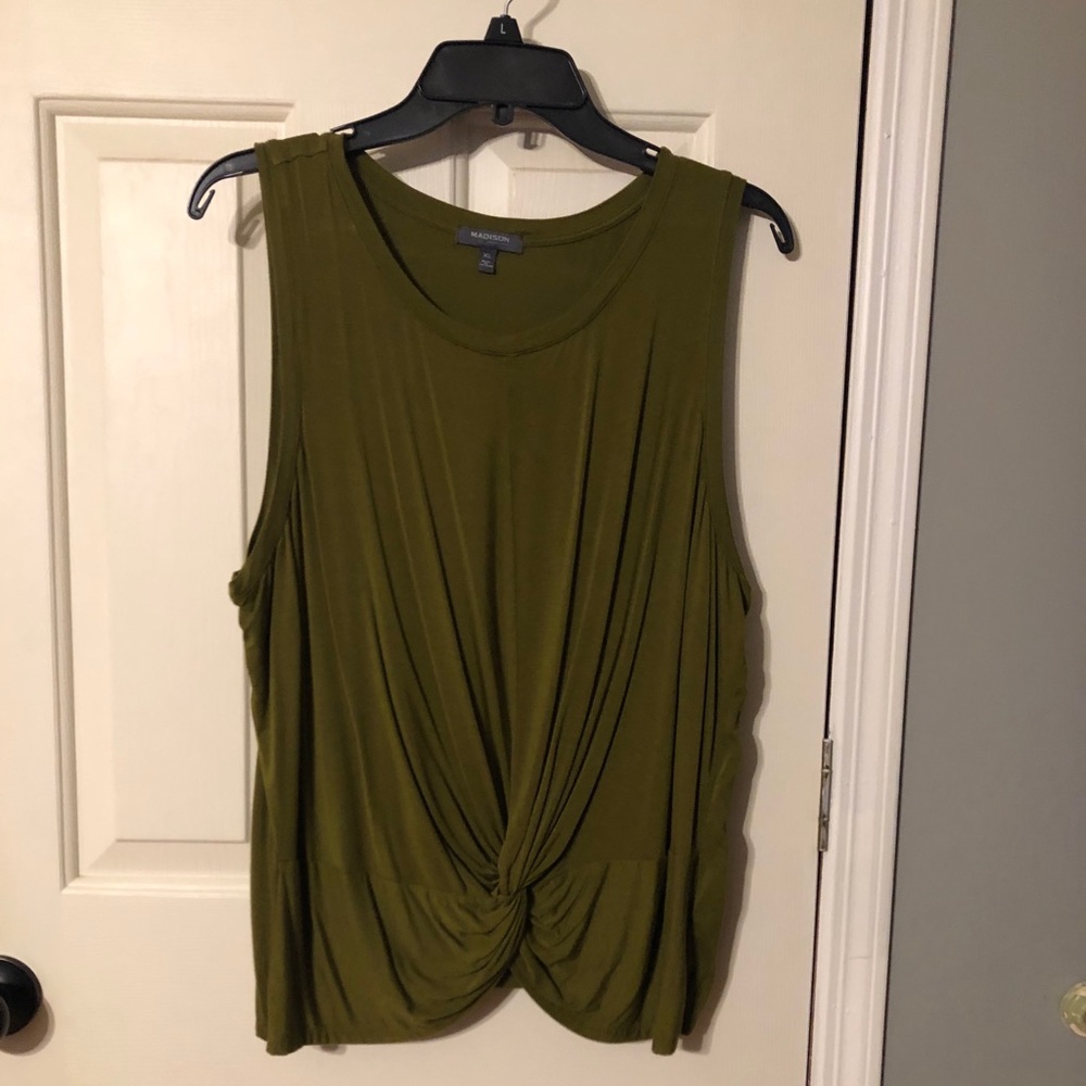 Madison olive tank with twist at waist lightweight